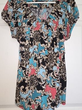 Style & Co. Baroque-Print Short Sleeve Tunic in Black, Teal, Pink, Cream